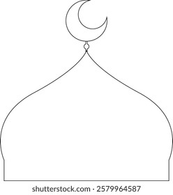 Curved Black Outline Mosque Dome with Straight Lines Below with Crescent Moons on Top