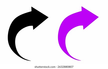 Curved black and purple arrows pointing upward and right on a white background. Symbolizing rotation, return, refresh, or movement. Ideal for web icons, app interfaces, modern business design concepts