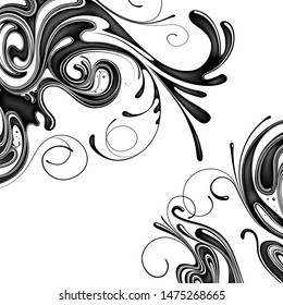 Curved black splashes isolated on white. Flowing abstract background. Vector illustration
