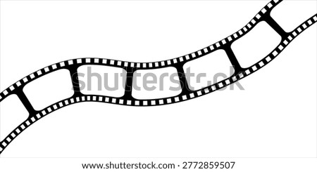 Curved black and white blank 35mm movie film strip isolated on a white background