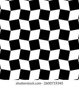 Curved black and white mosaic checkerboard pattern. Seamless minimalistic chess pattern.