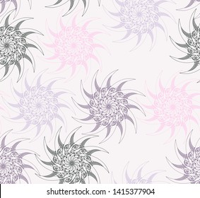 curved blades chrysanthemum style flowers seamless pattern in clear pink mauve shades