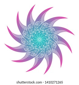 curved blades mandala rotating symbol in purple blue shades