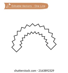 Curved blank frame with regular jigjag outline. Hand drawn vector design elements. Hand drawn curve zigzag badge. Rustic grunge style circle badge for frame, label, burst border. Vector illustration. 