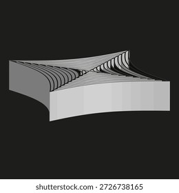 Icono de bloque curvo. Forma de Vector dimensional. Patrón de superficie lineal. Profesional área de fondo negro oscuro. EPS 10.