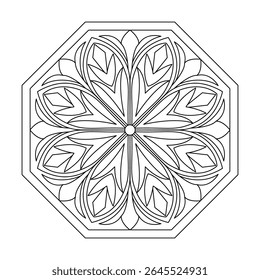 Curved bloom swirl mandala coloring book page