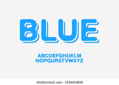 Curved Blue Alphabet Set - Retro Style Typography, Vector Illustration