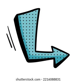 Curved Blue Arrow with Pointed End and Dots Doodle Style Vector Element