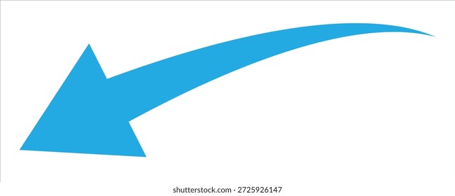 Seta azul curva apontando para baixo e para a esquerda na lateral. Simbolizando a queda, a falta de melhorias e a direção visual no ícone de design .