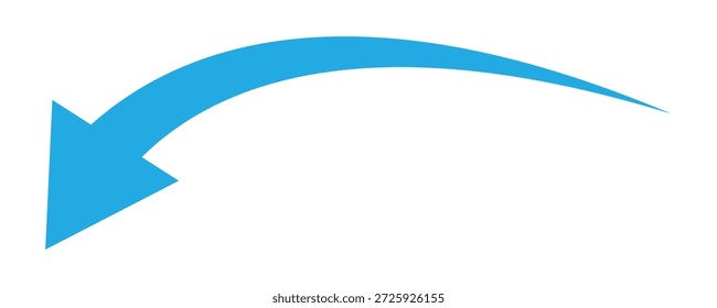 Seta azul curva apontando para baixo e para a esquerda na lateral. Simbolizando a queda, a falta de melhorias e a direção visual no ícone de design .