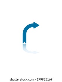 Curved Blue Arrow Pointing Right With Reflection on Bottom Plane