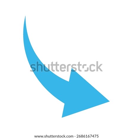 Curved blue arrow vector icon. Downward arrow. Arrow. Pointing arrow