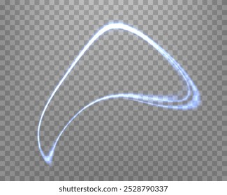 Curved blue glowing ring. Neon realistic energy flare circle. Abstract light effect on a transparent background. Vector illustration.
