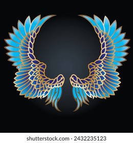 Curved Blue Gold Wings, gold gradient wings