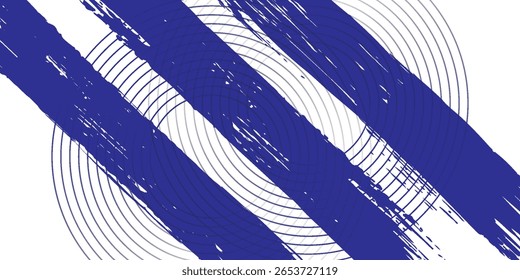 Un paquete de línea de Vector de tinta azul curvado. Trazos de pincel largos y redondeados dibujados a mano, texto resaltado, marcos y círculos. Caligrafía asiática.