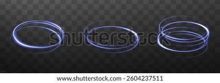 Curved blue linear light effect. Glowing spiral. Round frame. Magic circle. Energy flow tunnel. Round frames set. Abstract luxury blue  light vector semicircle flash and sparkling light effect.