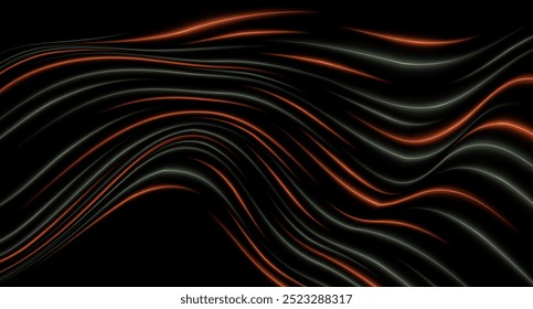 Efeito de luz de néon azul curvo isolado em fundo escuro. Linhas onduladas fluidas com design abstrato. Correção gráfica da luz refletida. Exacerbação da lente. Ilustração vetorial.