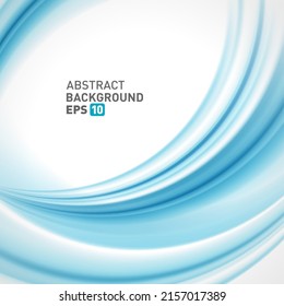 Curved blue water wave surface flow smooth ornamental design background template vector illustration. Abstract wavy liquid elegant flowing texture fluid gradient light motion element wallpaper poster