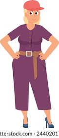 Curved body woman. Happy cartoon positive character