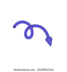 Curved bold arrow, line with loop. Twisted pointer symbol. Geometric shape for pointing direction. Sign for showing route, way, path. Signpost. Flat isolated vector illustration on white background.