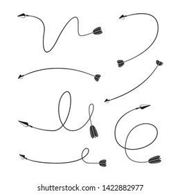 curved bow arrows vector set