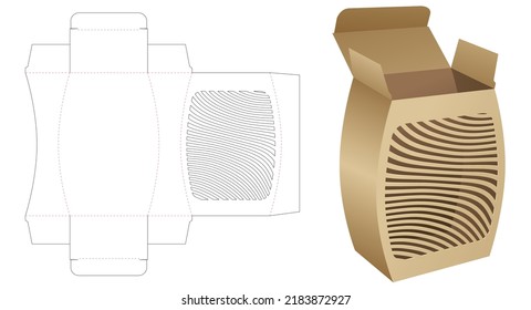 Curved box with stenciled curved pattern die cut template and 3D mockup