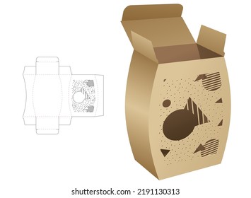 Curved box with stenciled pattern die cut template and 3D mockup