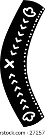 Marca de corchete curvado con adorno folclórico nórdico, borde de punto, puntada de chevron, corazón y acento cruzado en silueta atrevida. Símbolo de armonía, herencia, oficio y tipografía. Ilustración vectorial de dibujos animados.