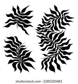 Curved branch with leaves. Matisse Abstract Art. Aesthetic modern, minimalist art. Collection Silhouette of tropical leaves. Vector illustration. Isolated hand drawings