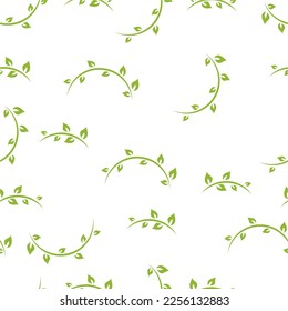 Curved branches with small leaves seamless pattern. Botanical stylish background. Brush drawn vector ornament