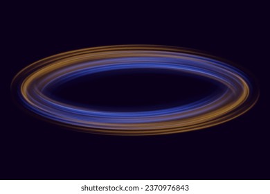 A curved bright line of speed is spinning. The road is glowing. Rotating dynamic neon circle. Glowing vector swirl effect.