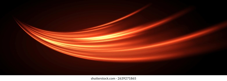 Curved bright swirls speed line.Neon red light effect.Light speed trace.Vector.Eps 10.