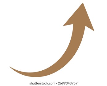 Flecha curvada marrón apuntando hacia arriba aislada sobre fondo blanco, simbolizando crecimiento, dirección y progreso en un diseño simple y elegante para diversas aplicaciones