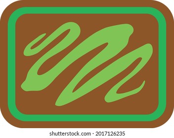 Curved brown milk chocolate candy with green stripe border and central lime sauce drizzle graphic.  Layered confection SVG svg