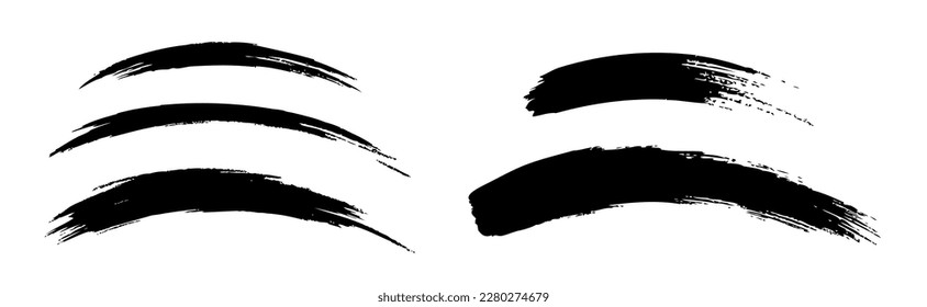 Curved brush lines. Half round smears. Set of hand drawn curve grunge brush lines. Vector illustration