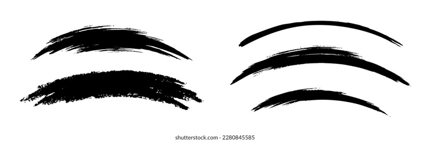 Curved brush lines. Half round smears. Set of hand drawn curve grunge brush lines. Vector illustration