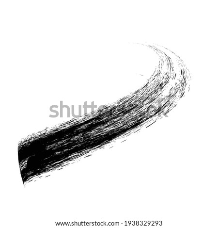 Curved Brush Stroke . Vector Logo Design Template . Twirl Grunge Shapes . Trace of mascara.