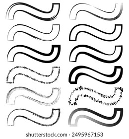 Curved brush strokes. Artistic wave lines. Vector graphic elements. Decorative design set.