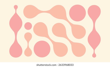 Curved bubble-like forms in pink and orange over a pale cream canvas, great for soft, abstract, and modern uses.
