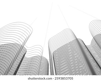 Curved building with continuous lines on white background.
