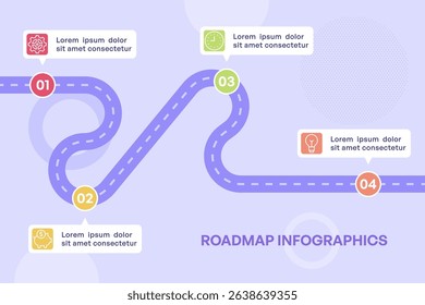 Curved Business Roadmap with Four Colorful Steps on Light Background Vector Illustration
