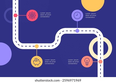 Curved Business Roadmap Infographic with Sequential Steps and Milestone Icons Vector Illustration