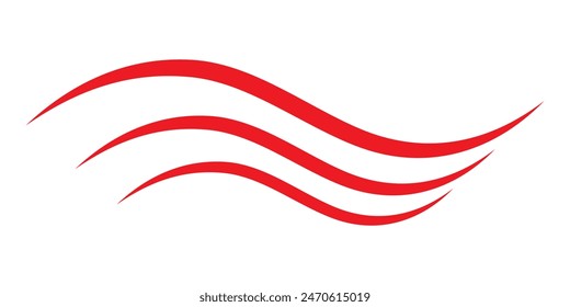 Curved calligraphic line strip, shape design, Curve line strip swirl wave, curve line energy. Calligraphy gracefully curved line icon on white background. Vector illustration.