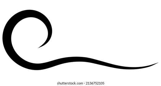 Curved calligraphic line stripe ribbon like travel calligraphy element, gracefully curved line
