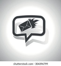 Curved chat bubble with burning envelope and shadow, on white