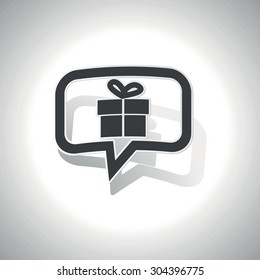 Curved chat bubble with gift box and shadow, on white