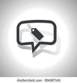 Curved chat bubble with string tag and shadow, on white