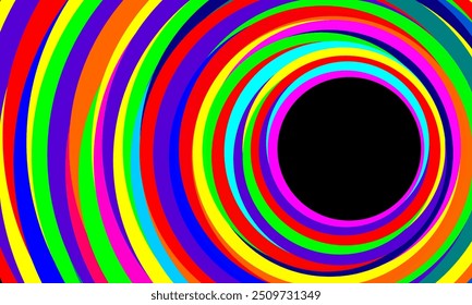 curved circle of various colors. fragments of colorful lines that form a circle with a black hole in it