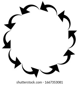Curved circular arrow. Radial, concentric pointer for spin, orbit, twine concept. Twist, cycle, rotary cursor design