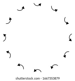 Curved circular arrow. Radial, concentric pointer for spin, orbit, twine concept. Twist, cycle, rotary cursor design